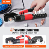 Hydraulic Crimping Tool with 9 Sets of Dies - AWG12-2/0 - Copper And Aluminum Terminal Battery Lug Crimper, with a Cutting Pliers, Gloves, 5pcs Copper Ring Connectors, 8pcs Heat Shrink Sleeves