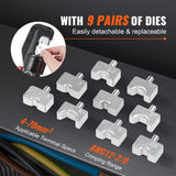 Hydraulic Crimping Tool with 9 Sets of Dies - AWG12-2/0 - Copper And Aluminum Terminal Battery Lug Crimper, with a Cutting Pliers, Gloves, 5pcs Copper Ring Connectors, 8pcs Heat Shrink Sleeves