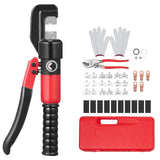 Hydraulic Crimping Tool with 9 Sets of Dies - AWG12-2/0 - Copper And Aluminum Terminal Battery Lug Crimper, with a Cutting Pliers, Gloves, 5pcs Copper Ring Connectors, 8pcs Heat Shrink Sleeves
