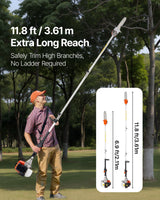 Gas Pole Saw, 43CC 2 Stroke Gas Powered Pole Saws with 25.4 cm Cutting Bar, Cordless Tree Trimmer with Rotatable Head, 2.1 to 3.6 m Extendable, Powerful Chainsaw for Tree Trimming Pruning