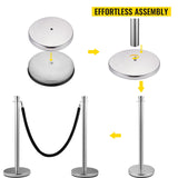 VEVOR Crowd Control Stanchion, Set of 2 Pieces Stanchion Set, Stanchion Set with 5 ft/1.5 m Black Velvet Rope, Silver Crowd Control Barrier with Sturdy Concrete and Metal Base - Easy Connect Assembly