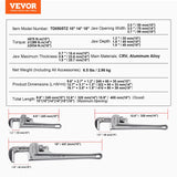 VEVOR 3-Piece Pipe Wrench Set, 10" 14" 18" Aluminum Straight Pipe Wrench, Adjustable Plumbing Wrench, with High Strength Jaw and Ergonomic Handle, Hangable Design, for Water Pipes, Automotive Repairs