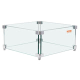 Gas Fire Pit Wind Guard for Square Fire Table, 380 x 380 x 180 mm Clear Tempered Wind Guard for Firepits, 8mm Thick Square Glass Shield, Glass Panel with Hard Corner Bracket & Feet