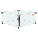 Gas Fire Pit Wind Guard for Square Fire Table, 493 x 493 x 191 mm Clear Tempered Wind Guard for Firepits, 8mm Thick Square Glass Shield, Glass Panel with Hard Corner Bracket & Feet