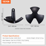 VEVOR River Anchor 30LB Boat Anchor Cast Iron Black Vinyl-Coated Mushroom Anchor