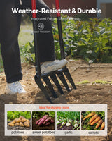 VEVOR 5 Tines Broad Fork Garden Tool U-Shaped Pitch Fork for Gardening Spading