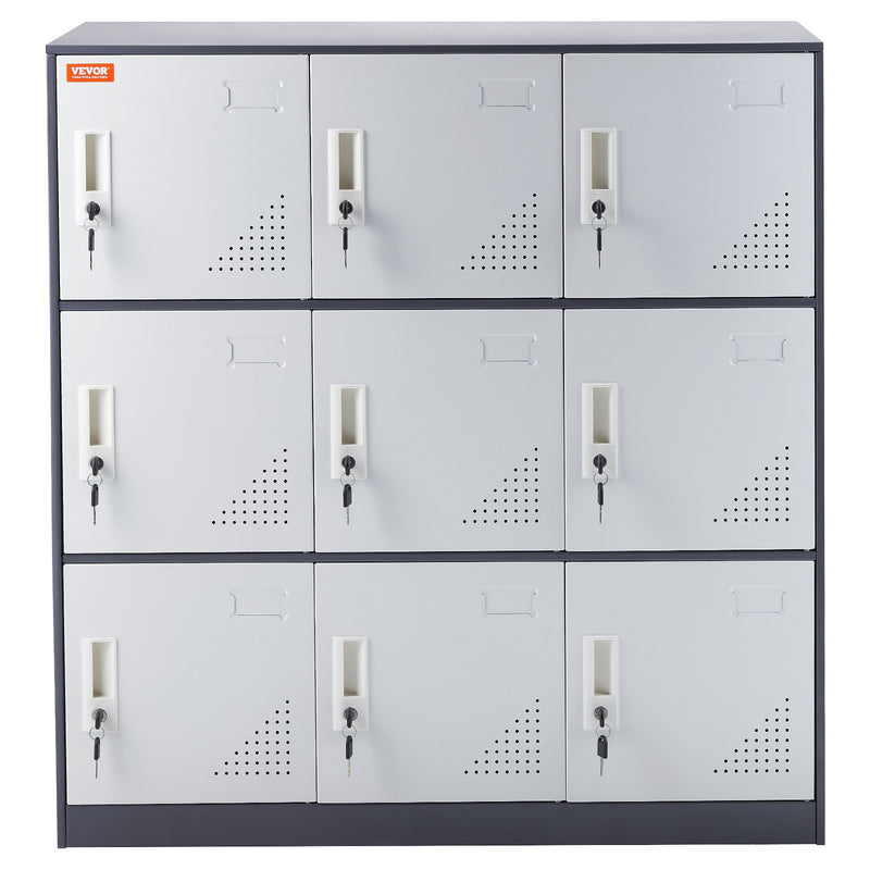 VEVOR 9 Doors Metal Storage Cabinet Employees Steel Storage Cabinet Office Gray
