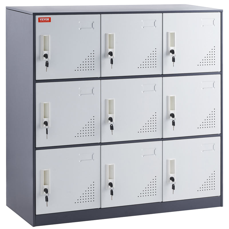 VEVOR 9 Doors Metal Storage Cabinet Employees Steel Storage Cabinet Office Gray