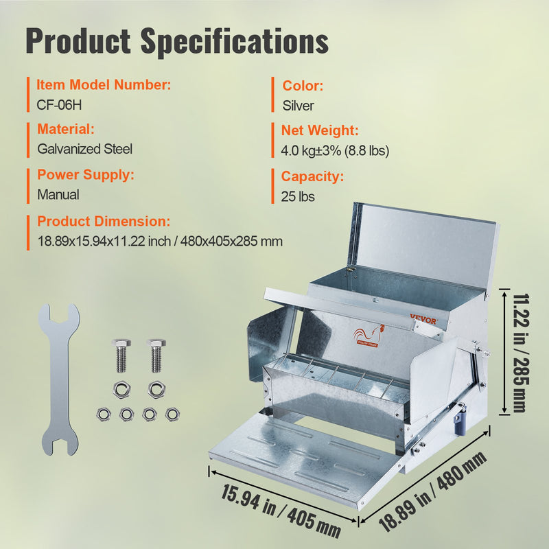 VEVOR Automatic Chicken Feeder Galvanized Steel Poultry Feeder 25 lb 10 Chickens
