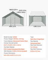 Metal Chicken Coop, 9.8x6.5x6.5ft Large Walk-in Chicken Runs with Cover, Spire Roof Hen House Enclosure with Security Lock, Outdoor Duck Rabbit Cage Poultry Pen for Backyard, Farm, Yard