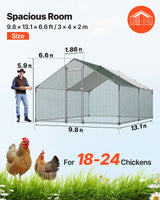 Metal Chicken Coop, 9.8x13.1x6.5 ft Large Walk-in Chicken Runs with Cover, Spire Roof Hen House Enclosure with Security Lock, Outdoor Duck Rabbit Cage Poultry Pen for Backyard, Farm, Yard