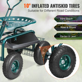 Garden Cart Rolling Workseat with Wheels, Gardening Stool for Planting, 360 Degree Swivel Seat, Wagon Scooter with Steering Handle & Utility Tool Tray, Use for Patio, Yard, and Outdoors, Green