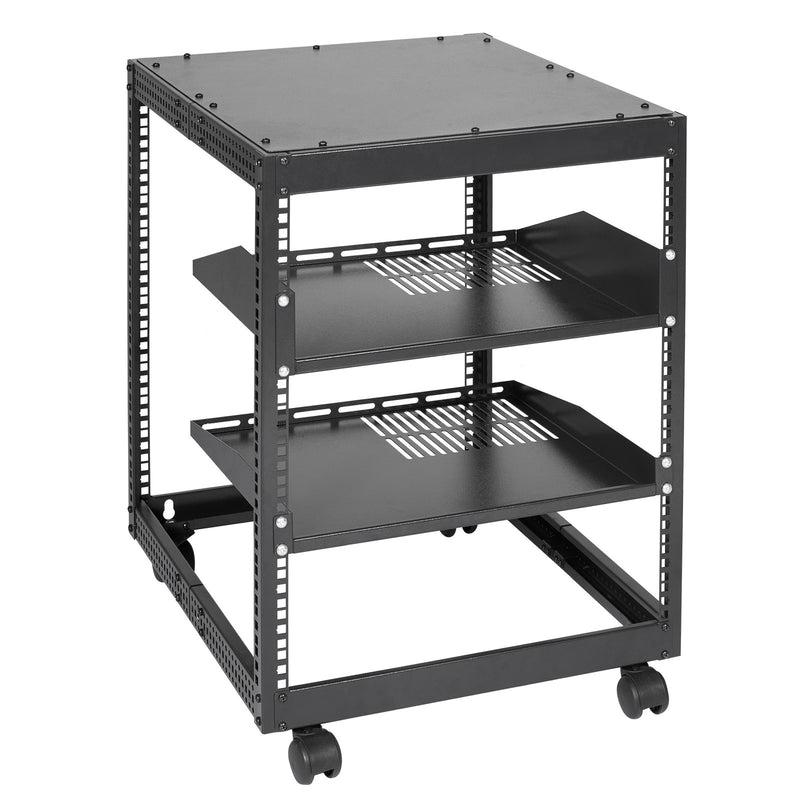 VEVOR 12U Open Frame Server Rack, 15''-40'' Adjustable Depth, Free Standing or Wall Mount Network Server Rack, 4 Post AV Rack with Casters, Holds All Your Networking IT Equipment AV Gear Router Modem