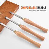 Wood Lathe Chisel Set, 3 PCS Woodworking Turning Tools, Includes Square, Round, Diamond Carbide Blades, 20 cm Comfortable Grip Handles, Wood Chisel Set with Wooden Box For Turning Pens or Small
