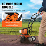 VEVOR Tiller Cultivator Gas Powered, 43CC 2-Stroke Garden Cultivator, Tiller with 4 Steel Adjustable Front Tines for Lawn, Garden and Field Soil Cultivation