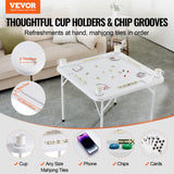 VEVOR Mahjong Table, Square 4 Player Folding Card Table with 4 Cup Holders & 4 Chip Trays, Portable Domino Game Table with 1 Set of Dominoes for Mahjong Poker Puzzles, 90 x 90-inch, White