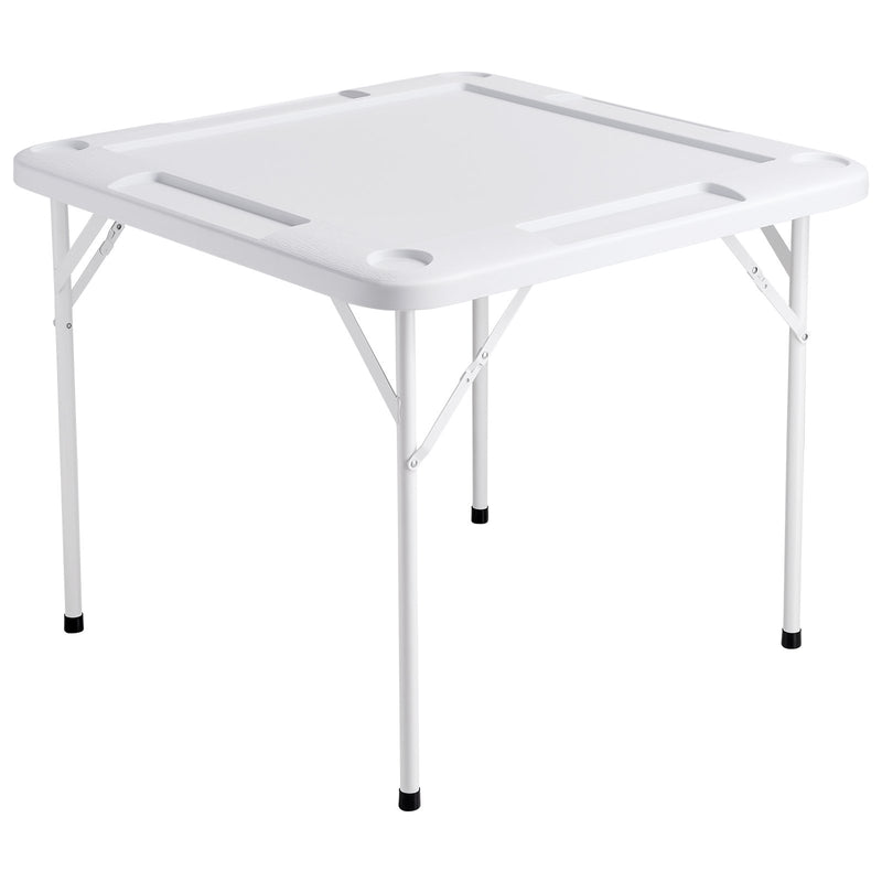 VEVOR Mahjong Table, Square 4 Player Folding Card Table with 4 Cup Holders & 4 Chip Trays, Portable Domino Game Table with 1 Set of Dominoes for Mahjong Poker Puzzles, 90 x 90-inch, White