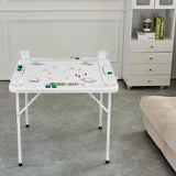 Mahjong Table, 4 Player Folding Domino Table with Wear-Resistant Green Tabletop, Portable Square Card Table with 4 Cup Holders & 4 Chip Trays for Mahjong Poker Puzzles, 90 x90-inch
