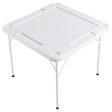 Mahjong Table, 4 Player Folding Domino Table with Wear-Resistant Green Tabletop, Portable Square Card Table with 4 Cup Holders & 4 Chip Trays for Mahjong Poker Puzzles, 90 x90-inch