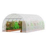 Greenhouse | Walk-in Tunnel | 19.4x9.7x6.5ft | Galvanized Frame | PE Cover | Roll-up Zipper Door and 12 Windows for Outdoor | White