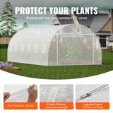 Greenhouse | Walk-in Tunnel | 19.4x9.7x6.5ft | Galvanized Frame | PE Cover | Roll-up Zipper Door and 12 Windows for Outdoor | White