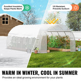 Greenhouse | Walk-in Tunnel | 19.4x9.7x6.5ft | Galvanized Frame | PE Cover | Roll-up Zipper Door and 12 Windows for Outdoor | White