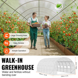 Greenhouse | Walk-in Tunnel | 19.4x9.7x6.5ft | Galvanized Frame | PE Cover | Roll-up Zipper Door and 12 Windows for Outdoor | White