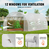 Greenhouse | Walk-in Tunnel | 19.4x9.7x6.5ft | Galvanized Frame | PE Cover | Roll-up Zipper Door and 12 Windows for Outdoor | White