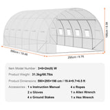 Greenhouse | Walk-in Tunnel | 19.4x9.7x6.5ft | Galvanized Frame | PE Cover | Roll-up Zipper Door and 12 Windows for Outdoor | White