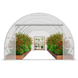 Greenhouse | Walk-in Tunnel | 19.4x9.7x6.5ft | Galvanized Frame | PE Cover | Roll-up Zipper Door and 12 Windows for Outdoor | White