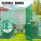 Walk-in Tunnel Greenhouse, 19.4x9.7x7.4 ft Hoop House Greenhouse Tunnel, Plant Hot House with Galvanized Steel Frame, Green PE Cover, Swing Door and 12 Roll-up Windows for Outdoor