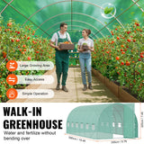 Walk-in Tunnel Greenhouse, 19.4x9.7x7.4 ft Hoop House Greenhouse Tunnel, Plant Hot House with Galvanized Steel Frame, Green PE Cover, Swing Door and 12 Roll-up Windows for Outdoor