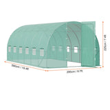 Walk-in Tunnel Greenhouse, 19.4x9.7x7.4 ft Hoop House Greenhouse Tunnel, Plant Hot House with Galvanized Steel Frame, Green PE Cover, Swing Door and 12 Roll-up Windows for Outdoor