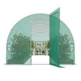 Walk-in Tunnel Greenhouse, 19.4x9.7x7.4 ft Hoop House Greenhouse Tunnel, Plant Hot House with Galvanized Steel Frame, Green PE Cover, Swing Door and 12 Roll-up Windows for Outdoor