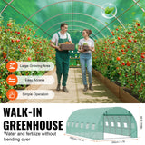 Walk-in Tunnel Greenhouse with Galvanized Steel Frame, PE Cover, Roll-up Zipper Door and 12 Windows | 19.4x9.7x6.5 ft