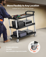Heavy Duty Utility Cart 500 lbs Capacity 3-tier Service Cart with Wheels