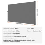 VEVOR Retractable Side Awning, 160X300m Aluminum Outdoor Privacy Screen, 280g Polyester Water-proof Retractable Patio Screen, UV 30+ Room Divider Wind Screen for Patio, Backyard, Balcony, Gray