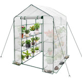 Greenhouse | Walk-In Tunnel | 3 Tier Planting Shelves | 143x143x195cm | PE Cover Roll-up Zipper Door and Window for Outdoor Plants