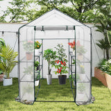 Greenhouse | Walk-In Tunnel | 3 Tier Planting Shelves | 143x143x195cm | PE Cover Roll-up Zipper Door and Window for Outdoor Plants