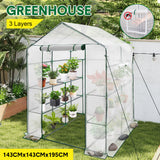 Greenhouse | Walk-In Tunnel | 3 Tier Planting Shelves | 143x143x195cm | PE Cover Roll-up Zipper Door and Window for Outdoor Plants