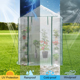 Greenhouse | Walk-In Tunnel | 3 Tier Planting Shelves | 143x143x195cm | PE Cover Roll-up Zipper Door and Window for Outdoor Plants
