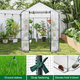 Greenhouse | Walk-In Tunnel | 3 Tier Planting Shelves | 143x143x195cm | PE Cover Roll-up Zipper Door and Window for Outdoor Plants