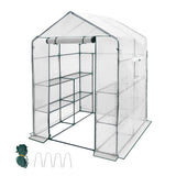 Greenhouse | Walk-In Tunnel | 3 Tier Planting Shelves | 143x143x195cm | PE Cover Roll-up Zipper Door and Window for Outdoor Plants
