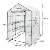 Greenhouse | Walk-In Tunnel | 3 Tier Planting Shelves | 143x143x195cm | PE Cover Roll-up Zipper Door and Window for Outdoor Plants