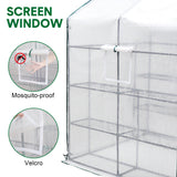 Greenhouse | Walk-In Tunnel | 3 Tier Planting Shelves | 143x143x195cm | PE Cover Roll-up Zipper Door and Window for Outdoor Plants