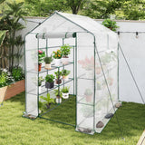 Greenhouse | Walk-In Tunnel | 3 Tier Planting Shelves | 143x143x195cm | PE Cover Roll-up Zipper Door and Window for Outdoor Plants