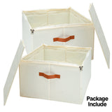 2 Pack Shoe Organizer Zipper Clear Lid Fabric Shoe Storage Box Space Saving Beige Shoe Holder for Closet and Adjustable Dividers Fits up to 16 Pairs