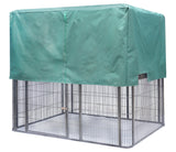 View of the 219cm wide walk in wrought iron pet bird aviary in black silver with cover