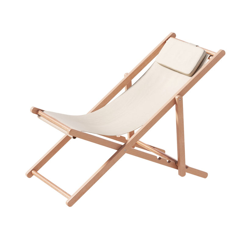 Outdoor Deck Chair | Wooden Sun Lounge | Folding Beach Patio Furniture | Gardeon | Beige