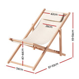 Outdoor Deck Chair | Wooden Sun Lounge | Folding Beach Patio Furniture | Gardeon | Beige